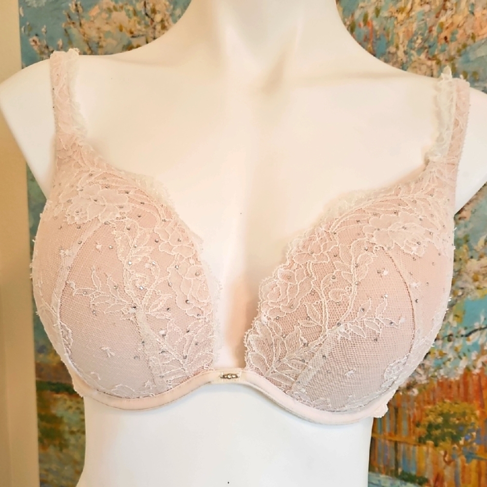 VS 38D Lace Pushup Glitter Underwire Bra